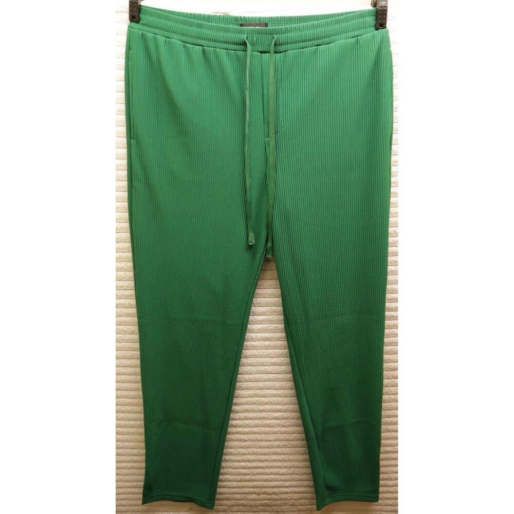 Fashion Nova NOVAMEN Mens Size XL Green Plisse Pleated Drawstring Pants